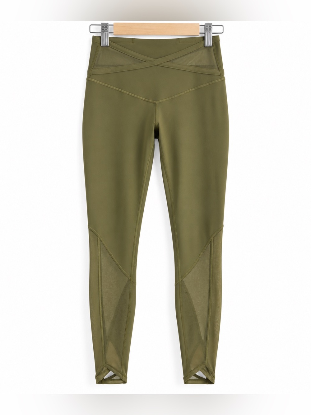 Lululemon Minimalist Crop Leggings Size 4 Olive Mesh Criss Cross Yoga